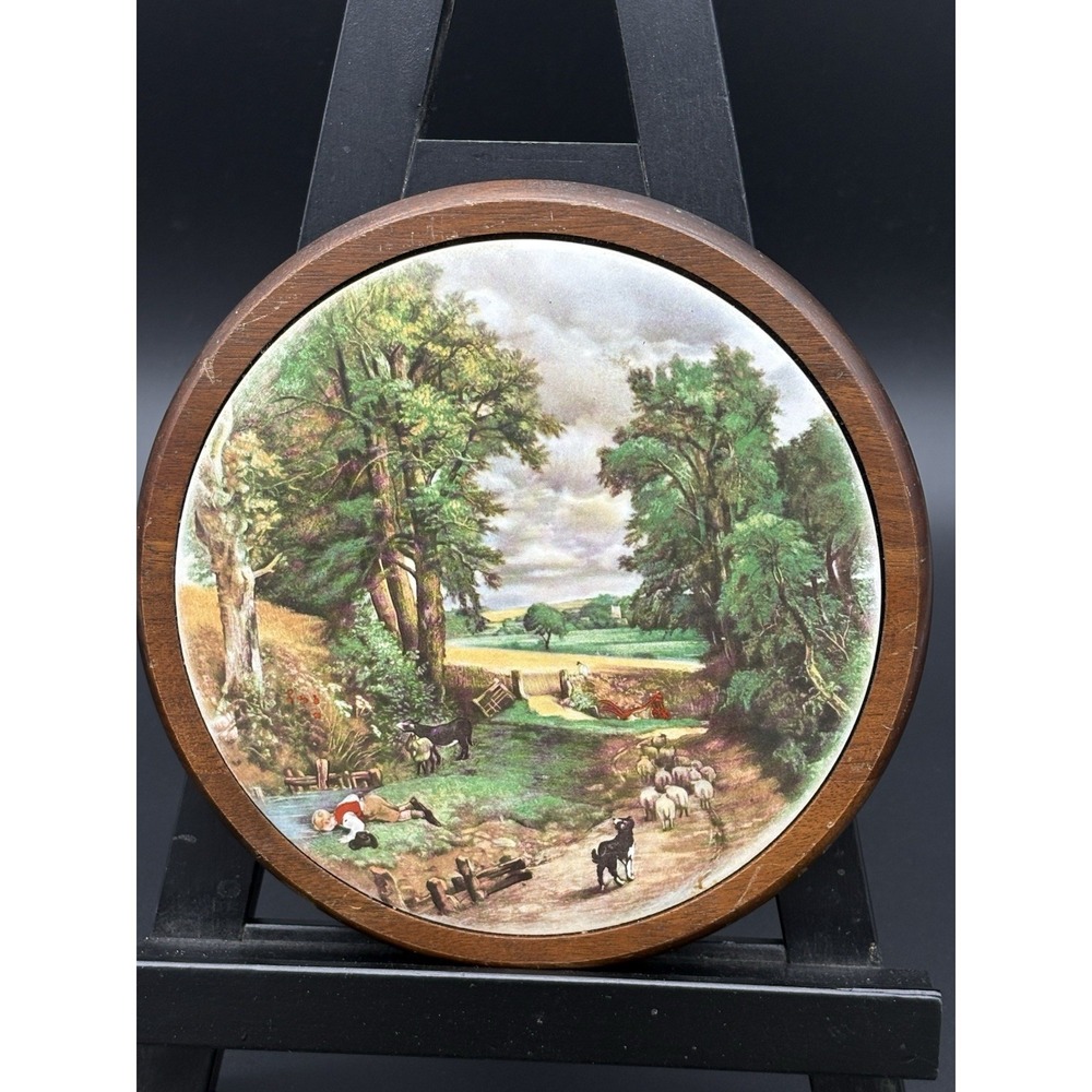 Vintage Hardwood Framed Art Tile Trivet - John Constable's "The Cornfield"